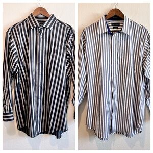 Paul Fredrick Dress Shirt Bundle 17x34 Classic Fit Non Iron Cotton Striped 2 Pc